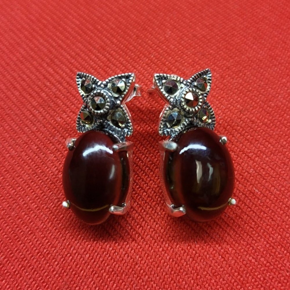 Sterling Smoky Quartz & Marcasite Earrings
